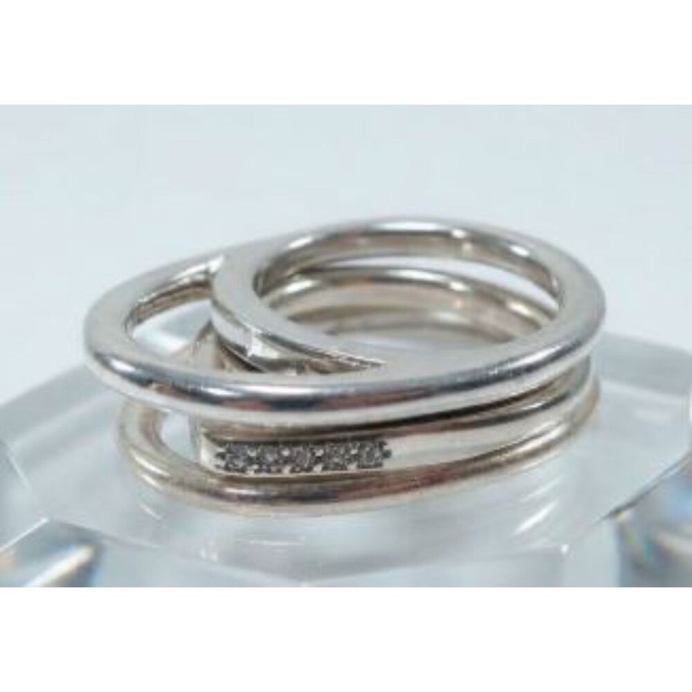 Designer Cut Out Sculptural Crystal Pave Stackable Ring NWOT 145 Sz 6 Silver